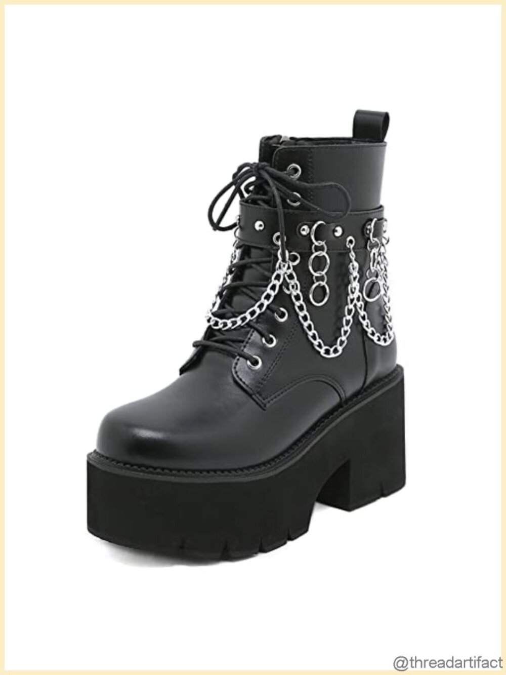 Women's Platform Combat Boots with Chain Detachable Design PU Ankle Booties